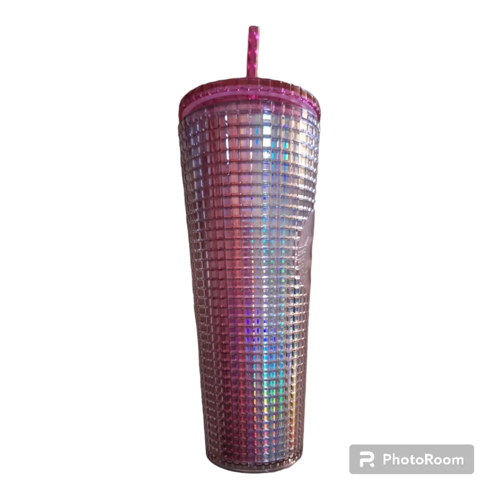 Starbucks 2023 Iridescent Pink Silver Bubblegum Grid Cold Tumbler- NEW